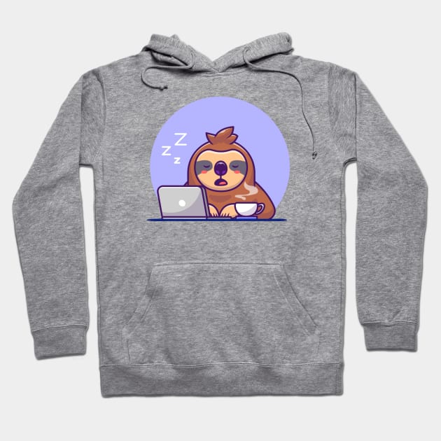 Sleepy Sloth With Laptop And Coffee Hoodie by Catalyst Labs